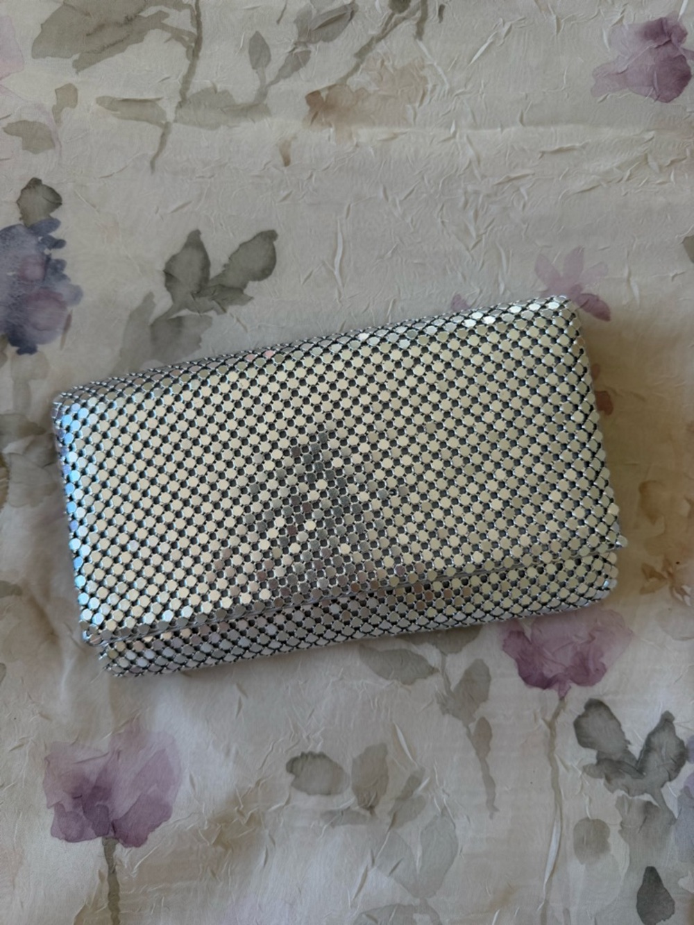 Silver Metallic Sequin Clutch Bag with Chain Strap